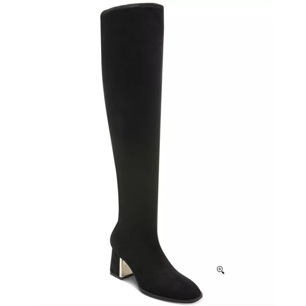Alfani Nanda Black Faux Suede Over The Knee Boots Gold Heel Women's‎ Size 5 NEW
